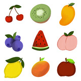 Fruit and berries drawn icons