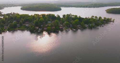 Late afternoon aerial video of Lake Mahopac located in Town of Carmel, Putnam County, New York.	 photo