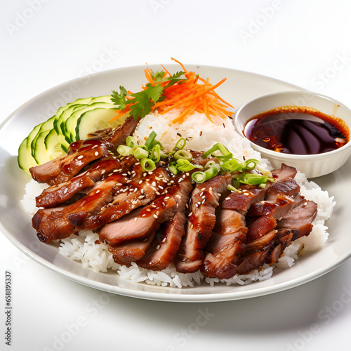 grilled sausages with rice and salad