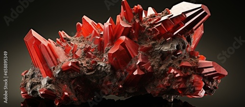 Native arsenic from Jachymov Czech republic combined with realgar With copyspace for text photo