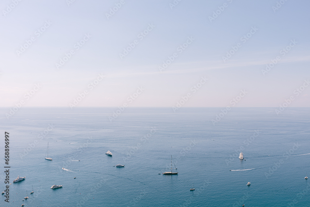 Mediterranean view and boats Taormina Italy