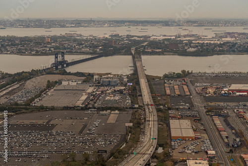Aerial view of the Newark Bay Bridge and the Railroad Bridge photo