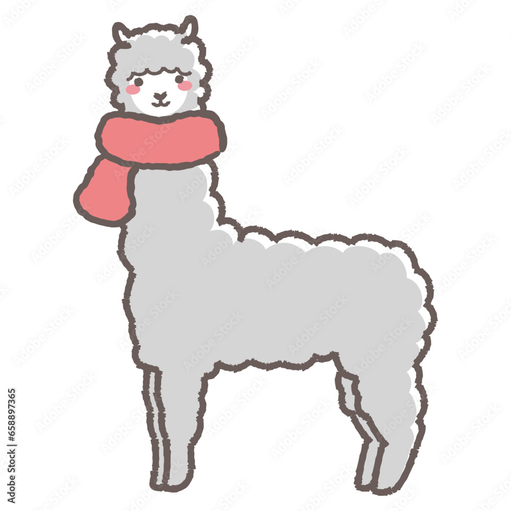 マフラーを巻いたふわふわのアルパカのイラスト(全身) マフラーを巻いたふわふわのアルパカのイラスト(全身)