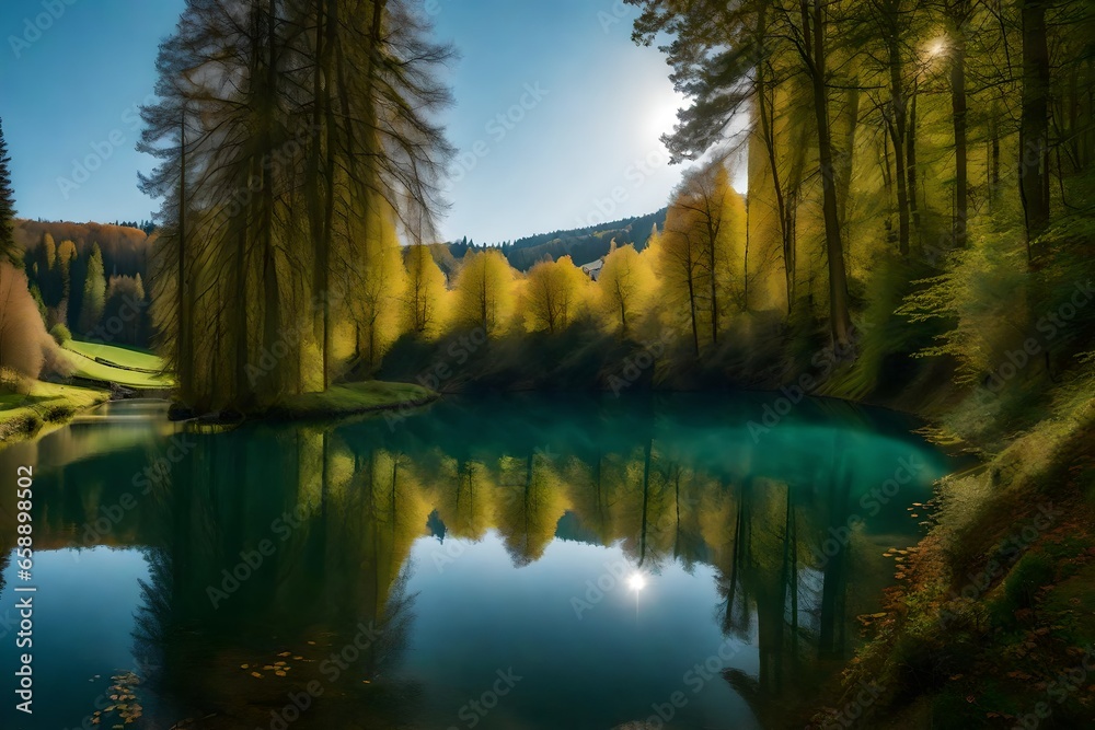 Fototapeta premium reflection of trees in water