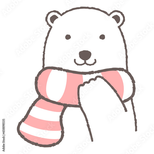 マフラーを巻いたシロクマのイラスト（正面の顔）