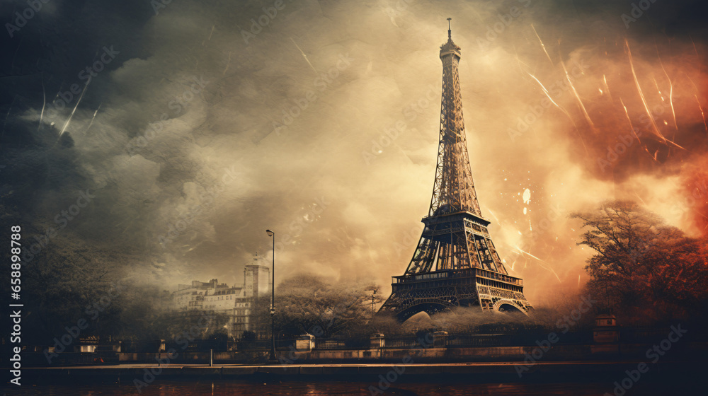 View of Eiffel tower - obrazy, fototapety, plakaty 