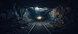 Dark underground tunnel in a railroad mine With copyspace for text
