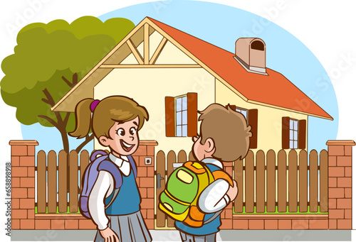 cute kids coming home from school 