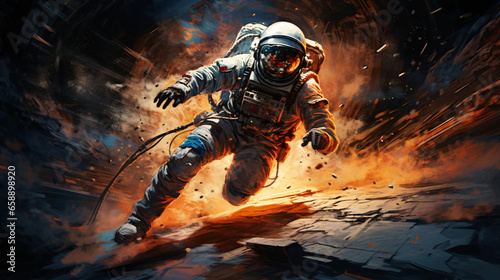 Astronaut starting to run. mixed media © Design