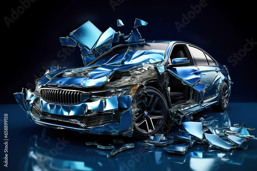 Photo of a destroyed car after a severe accident or collision