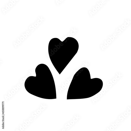 A group of hearts. Three elements. Vector doodles, contour, clipart, sketch, sketch, icon. Banner design, postcards. Valentine's Day, February 14.