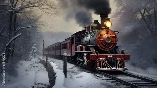 Vintage train in the snow