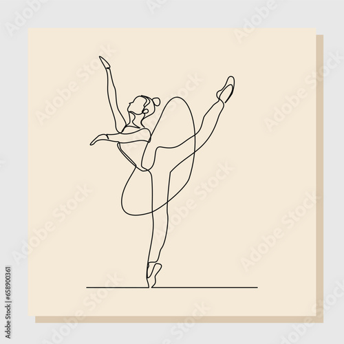 Continuous single line drawing art of beautiful woman ballerina dancer show. Vector illustration one line sketch of artistic ballet dance.	