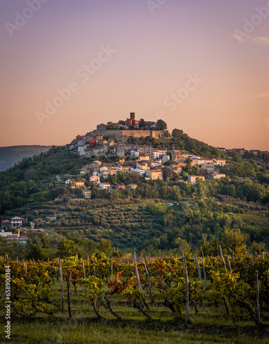 Sunrise in beautiful hill village Motovun in Croatia.  