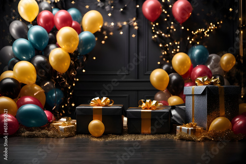 Black Friday Background with gifts and balloons 