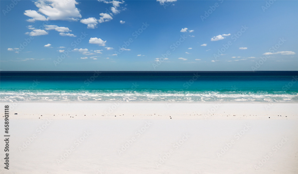Fototapeta premium White sand beach, blue sea water, sunny weather
