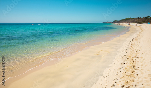 White sand beach  blue sea water  sunny weather
