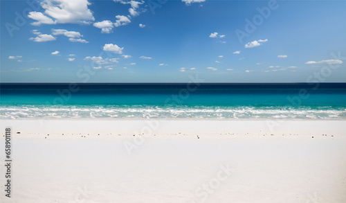 White sand beach, blue sea water, sunny weather © Siti