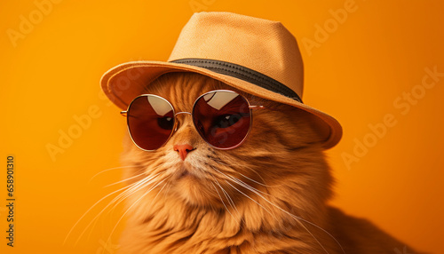 Stylish Orange Cat Wearing Sunglasses and a hat Fun and Sunny Vibes fashion