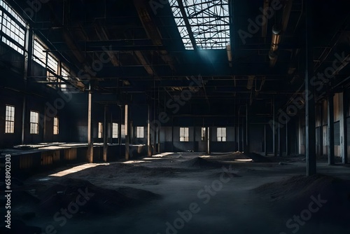 Dark interior of an abandoned industrial building