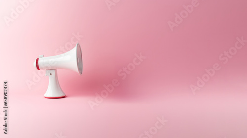 Pink pastel and white megaphone announcing white empty blank copy space.