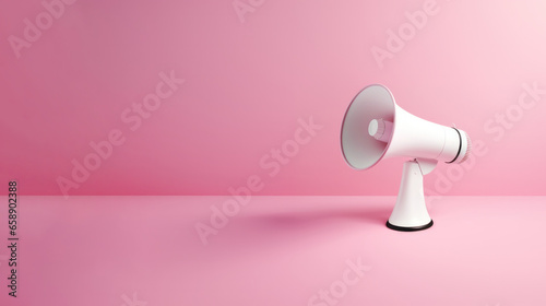 Pink pastel and white megaphone announcing white empty blank copy space.