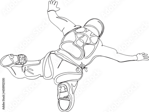 Skydiving Drawing in Detail: Vector Stock Image, Skydiving Thrills: Skydiver flat vector character. Skydiving, parachuting sport cartoon illustration. Parachutist flying through clouds