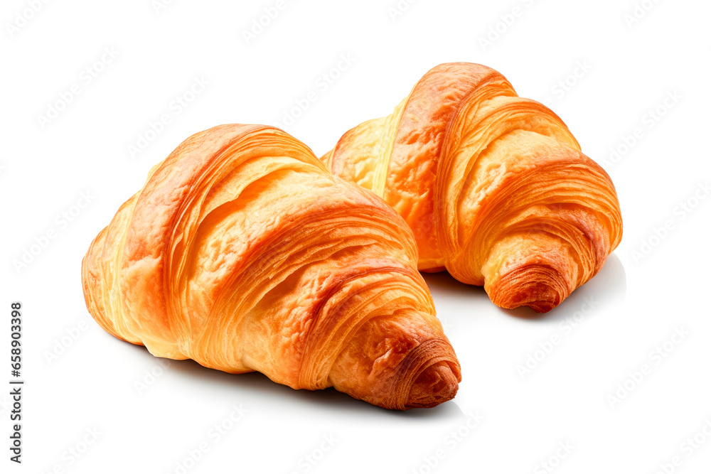 Fresh croissants isolated on white background. French breakfast concept.