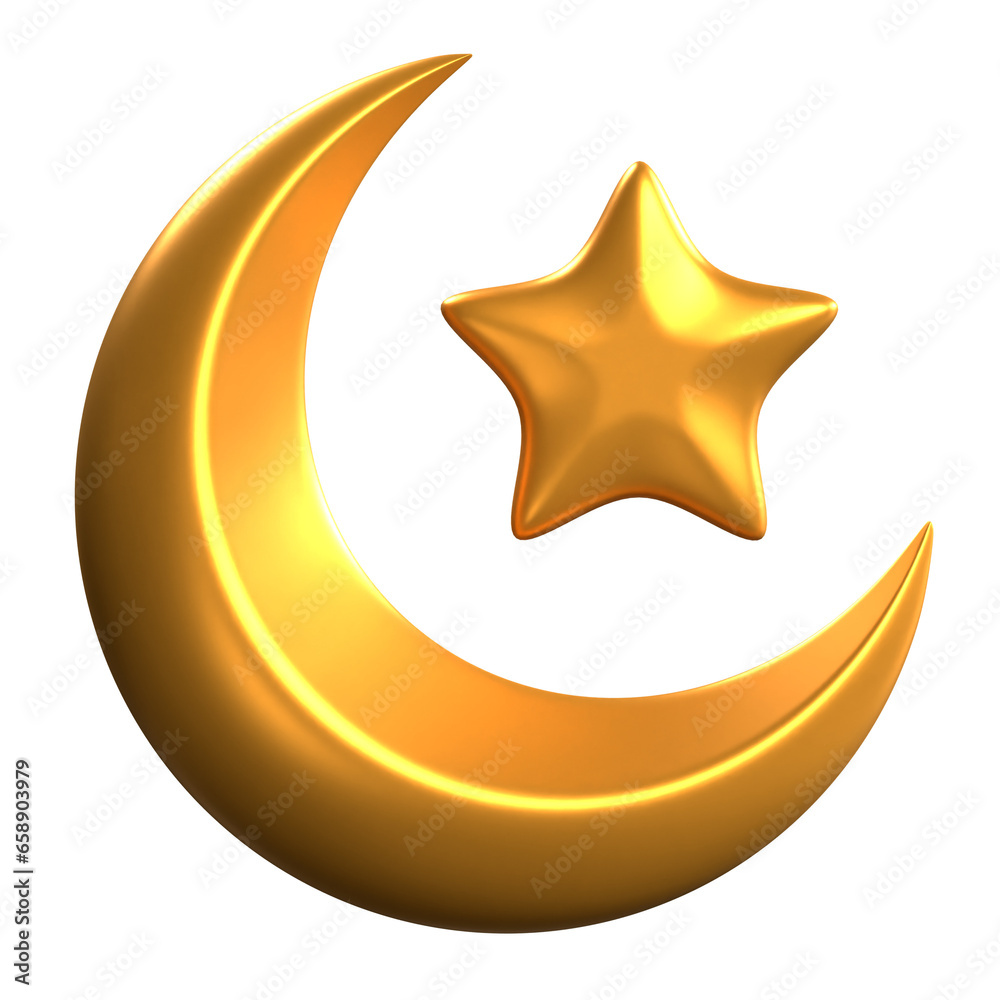 3D Half Moon and Star Ramadan Decoration Illustration 3D Half Moon and Star Ramadan Decoration Illustration