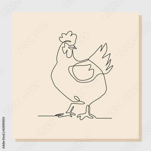 Continuous line art drawing of chicken rooster hen. Vector illustration single one line of animal natural farming