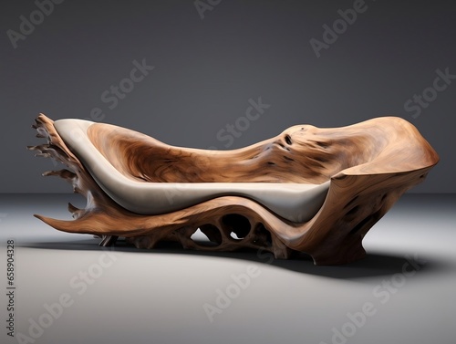 Fototapeta Naklejka Na Ścianę i Meble -  3d model of a modern futuristic couch made from wood generative ai