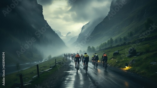 Bike racing through dark mountain roads