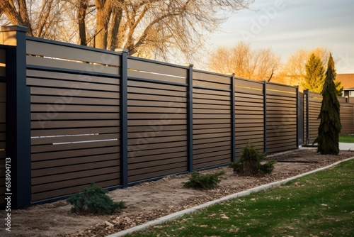 Modern metal fence for fencing the yard area.