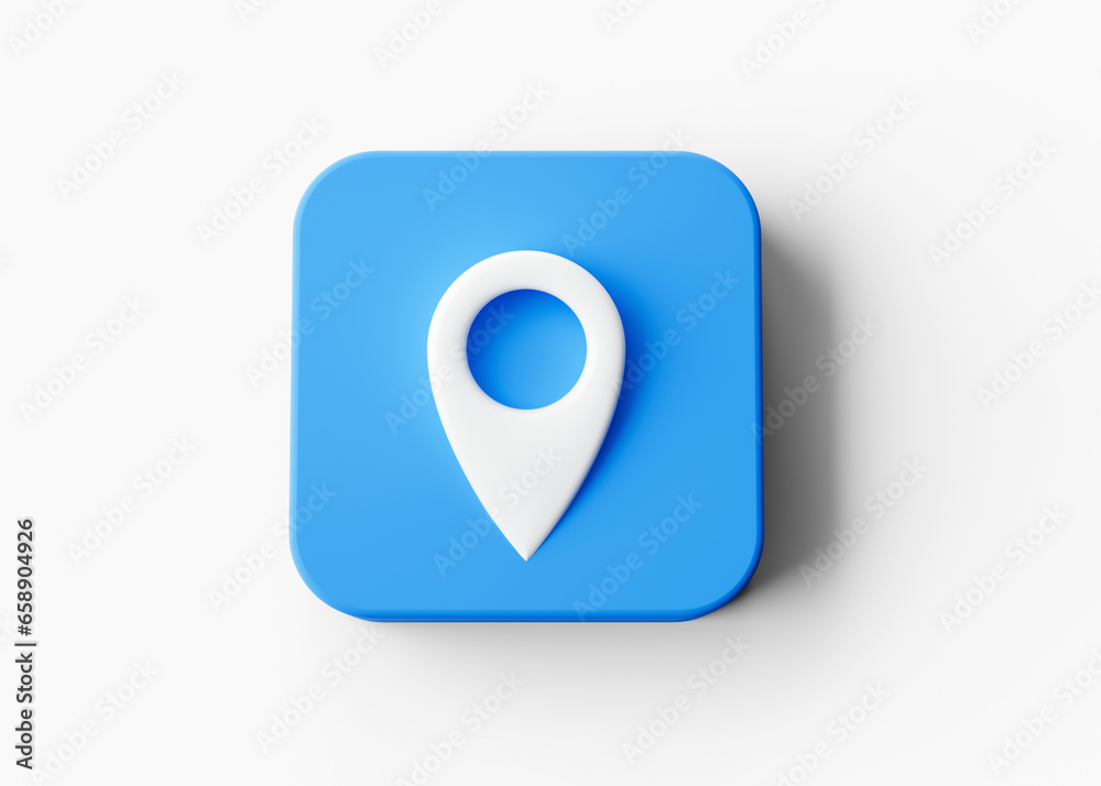 3d White Location Map Pin Symbol With Rounded Blue Square Icon On White Background 3d illustration 3d White Location Map Pin Symbol With Rounded Blue Square Icon On White Background 3d illustration
