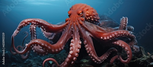 In October 2010 a giant octopus Dofleini was found in the deep sea of Japan 15 meters underwater near Russia With copyspace for text
