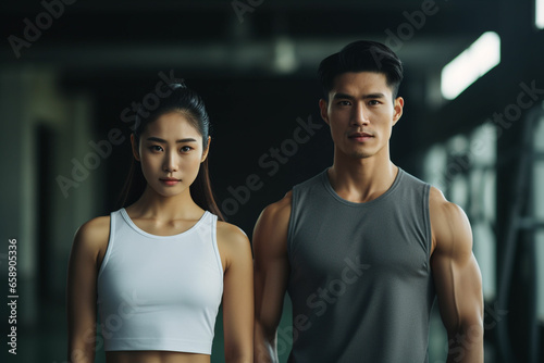 young Asian couple exercising