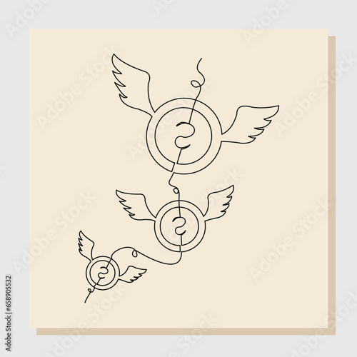 Continuous line sketch hand drawn drawing art of money coin flying with wings. Vector illustration single one line of loss dollar banknote money