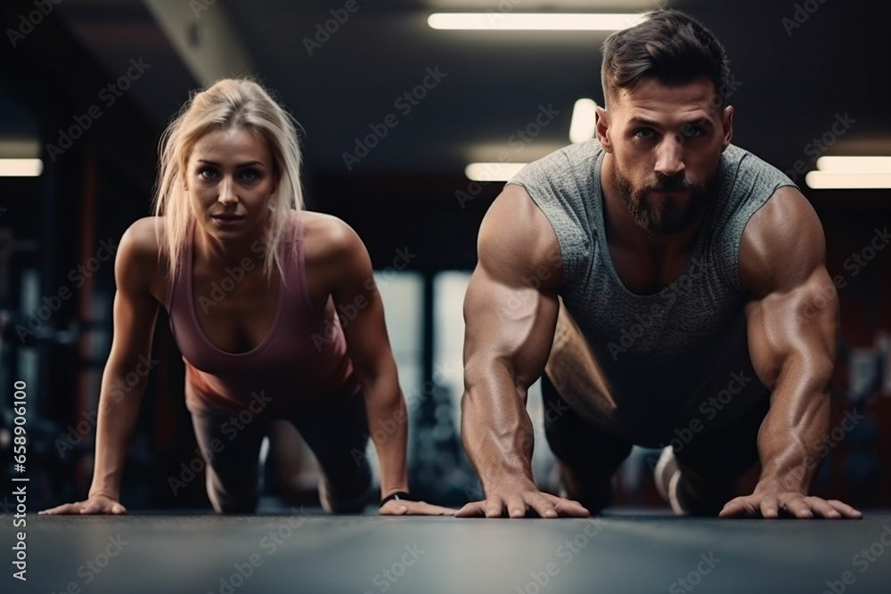 sport couple doing plank exercise workout sport couple doing plank exercise workout