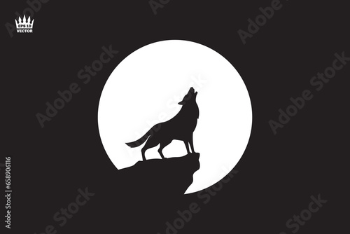 Wolf Silhouette Howling in the Moon