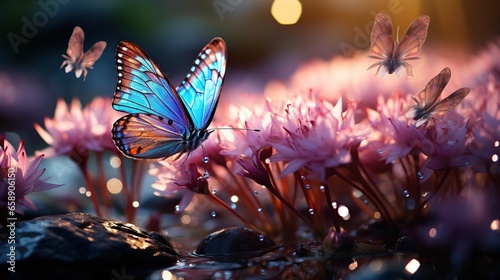 Butterflies flying near hyacinths, romantic atomsphere © Mas