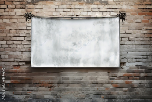 Copy space of a grunge projection screen over an old brick wall, interior staged setting