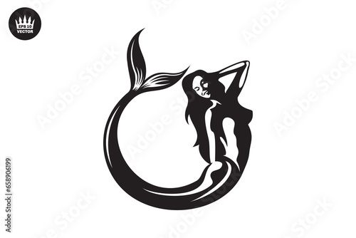 Beautiful Mermaid monochrome vector template