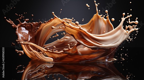 Chocolate and cocoa milk wave splashes, isolated dessert swirl drink or flow stream with splatters.
