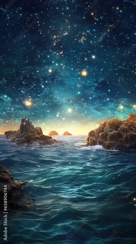 ocean with many stars sky