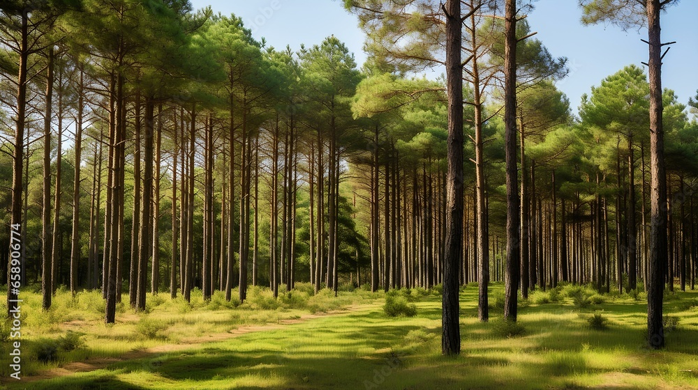 Fototapeta premium a well-protected and managed pine forest in a national park. generative AI