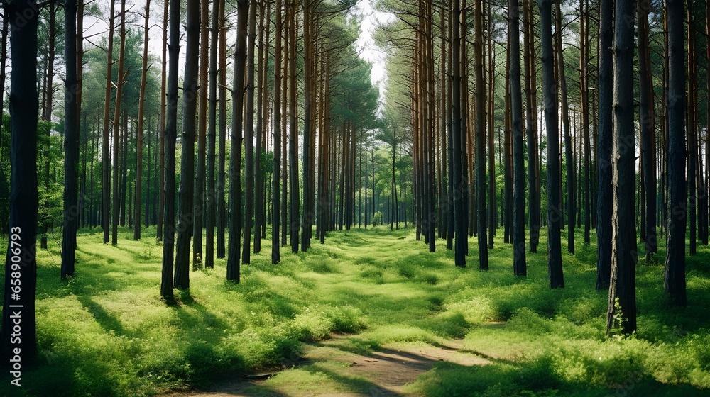 Fototapeta premium a well-protected and managed pine forest in a national park. generative AI