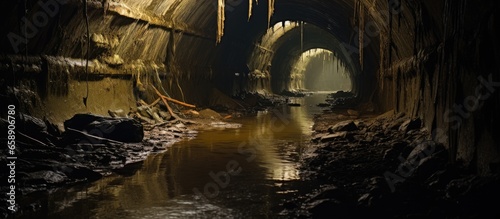 Tela A treacherous flooded tunnel in an unstable mine in Pezinok Slovakia With copysp