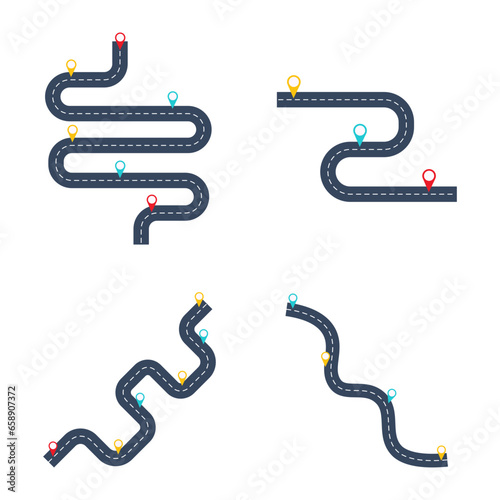 Road Map Route Collection. Geometric Pattern. Vector Illustration