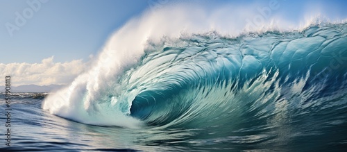 Tahiti experiences a big wave at Teahupoo With copyspace for text