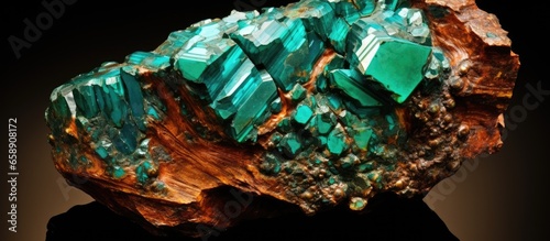 Detailed photo of a hydrated copper mineral with sharp features Chrysocolla Copper Stone With copyspace for text photo